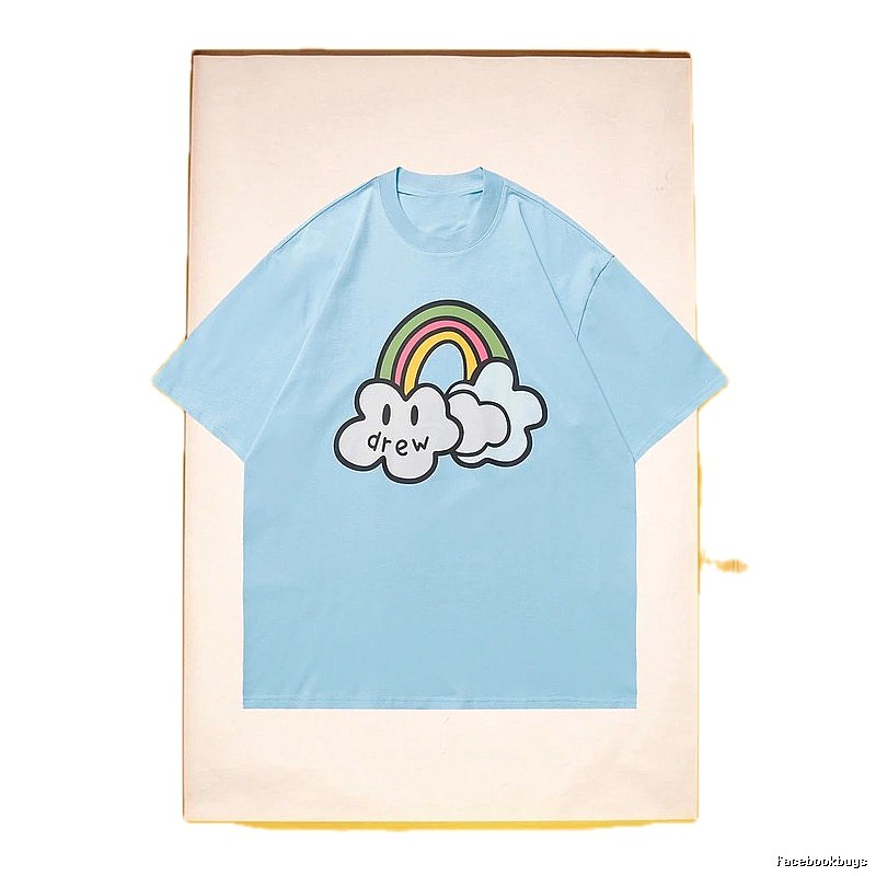 DREW Rainbow Cloud Casual Style Light Blue Short Sleeve T-Shirt