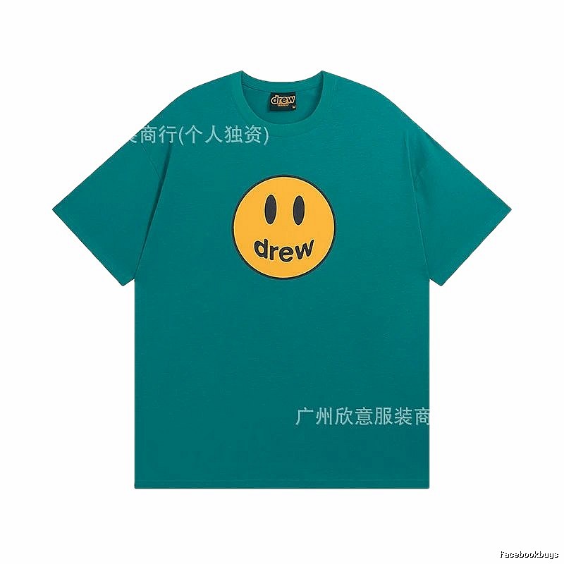 DREW Smiley Face Casual Style Lake Green Short Sleeve T-shirt