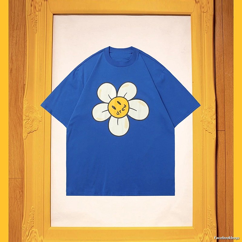 DREW Smiley Face Floral Street Style Blue T-shirt