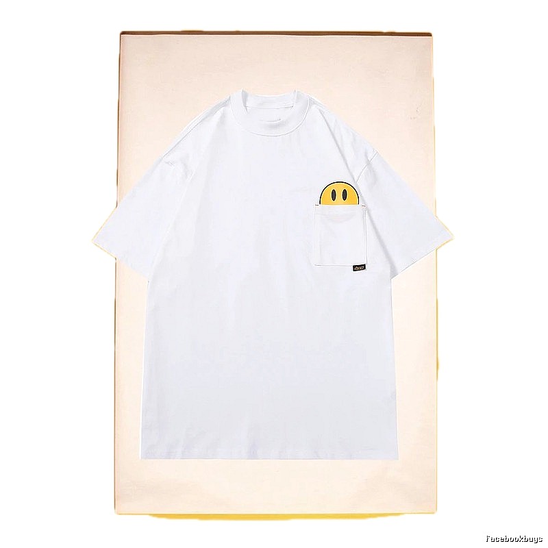 DREW Smiley Face Pocket Street Style White T-Shirt