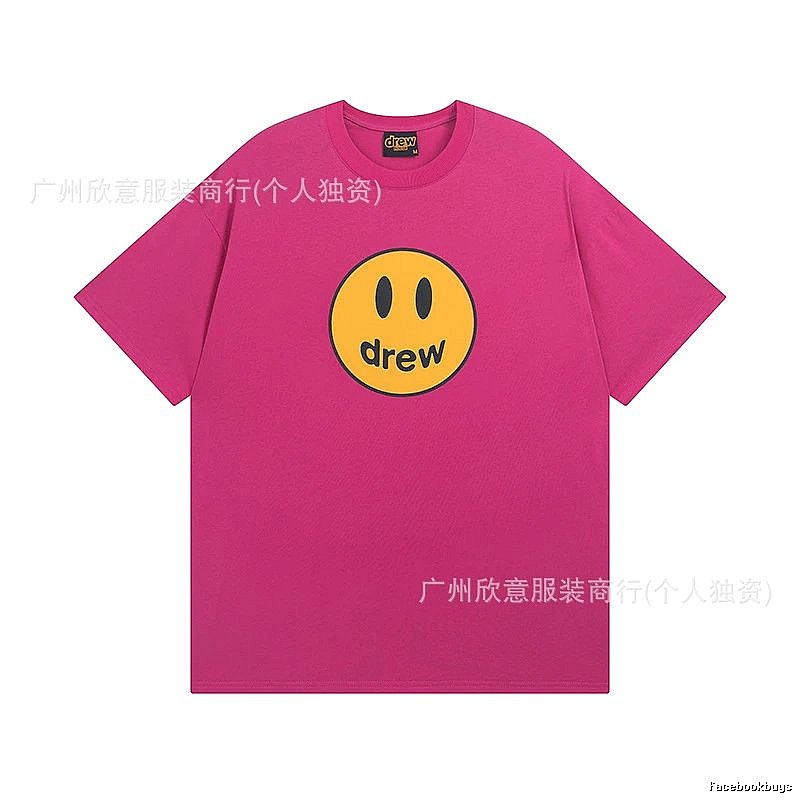 DREW Smiley Face Print Street Style Rose Red T-Shirt