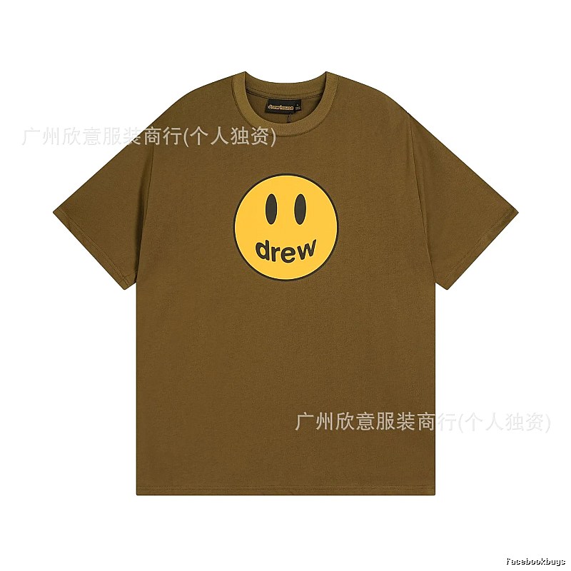 Drew Smiley Face Street Style Brown Short Sleeve T-shirt