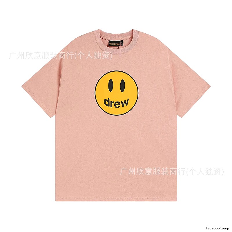 Drew Smiley Print Street Style Pink T-Shirt