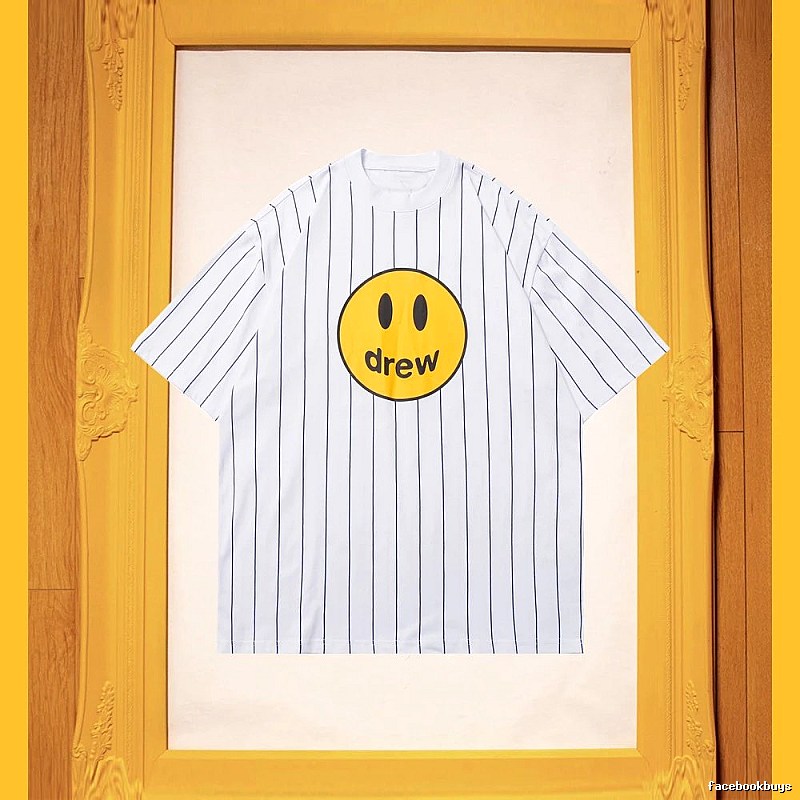 DREW Smiley Series Street Style White Striped Short Sleeve T-shirt
