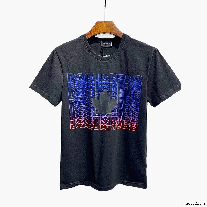 DSQ Gradient Maple Leaf Print Black Short-sleeve T-shirt