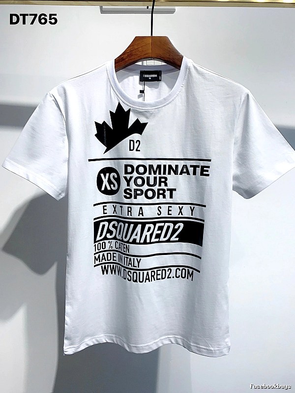 DSQ Squared Maple Leaf Print Street Style White T-Shirt