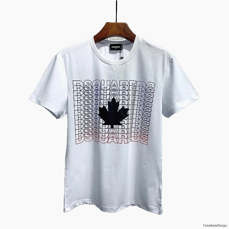 DSQUARED2 Maple Leaf Printed Streetwear White Short-sleeve T-shirt