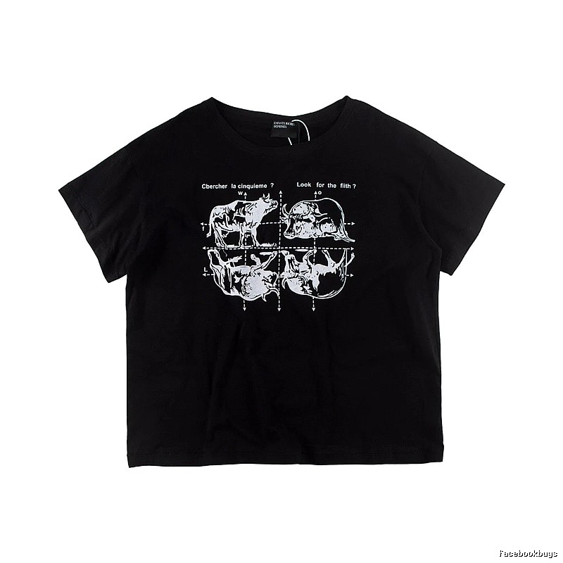 ERD Bull Print Street Style Black Short Sleeve T-shirt