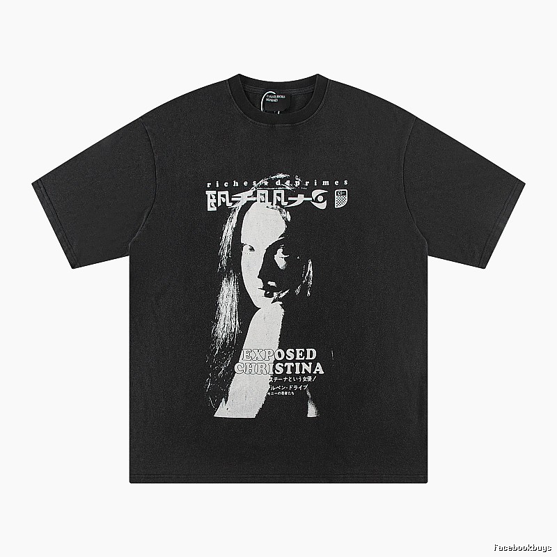 ERD GRJKD Portrait Print Dark Style Black T-Shirt