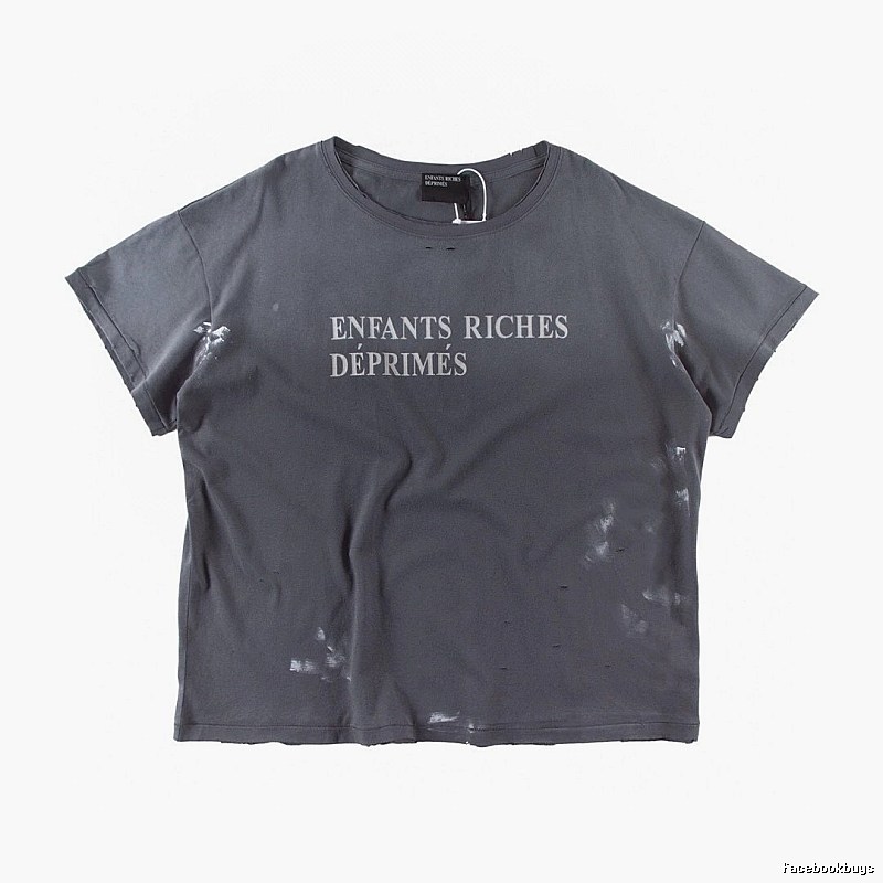 ERD Ink-splatter Distressed Vintage Style Gray Short Sleeve T-shirt