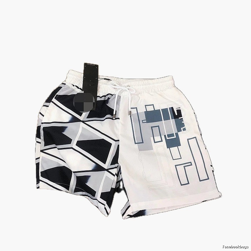 Fendi Geometric Print Casual Style White and Black Shorts