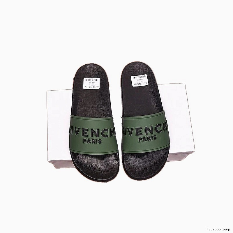 Givenchy Letter Print Minimalist Style Military Green Slide Sandals