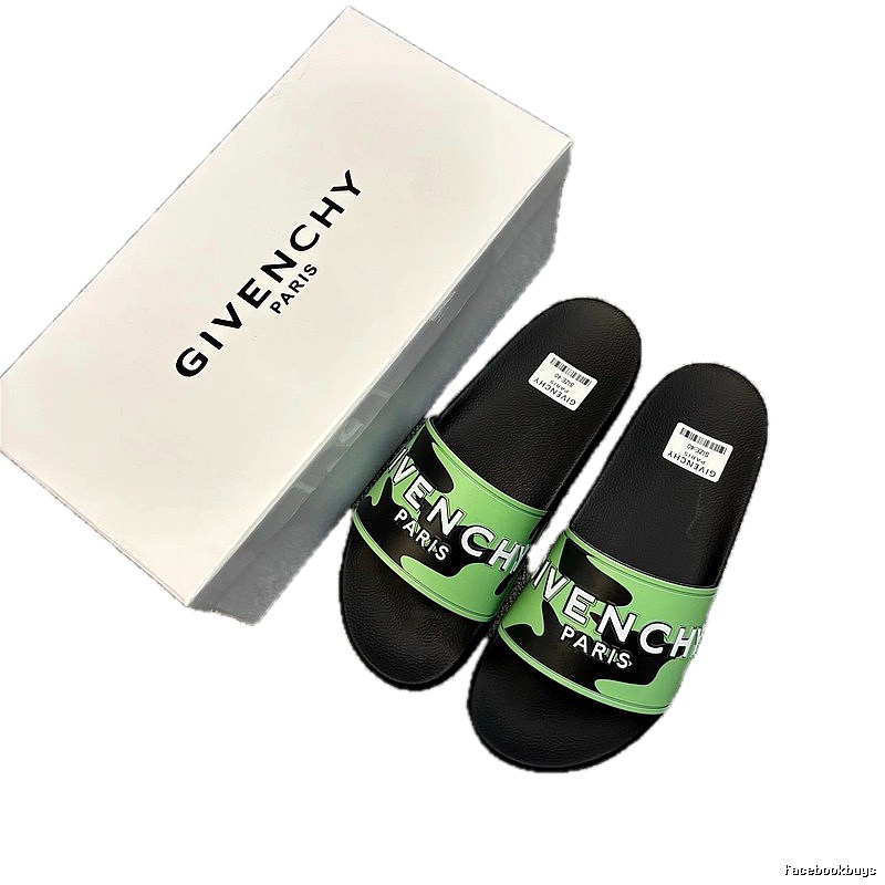 Givenchy Letter Print Trendy Style Green & Black Slides