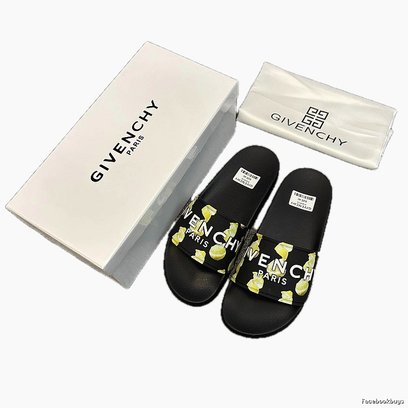 Givenchy Streetwear Letter Print Black and Yellow Slide Sandal