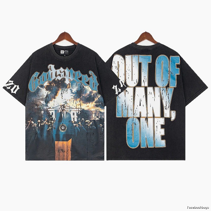 Godspeed Print American Retro Black T-shirt