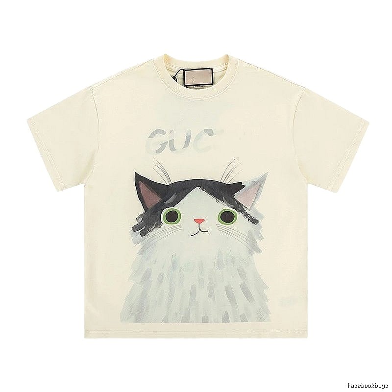 Gucci Cat Print Cartoon-style Off-white T-shirt