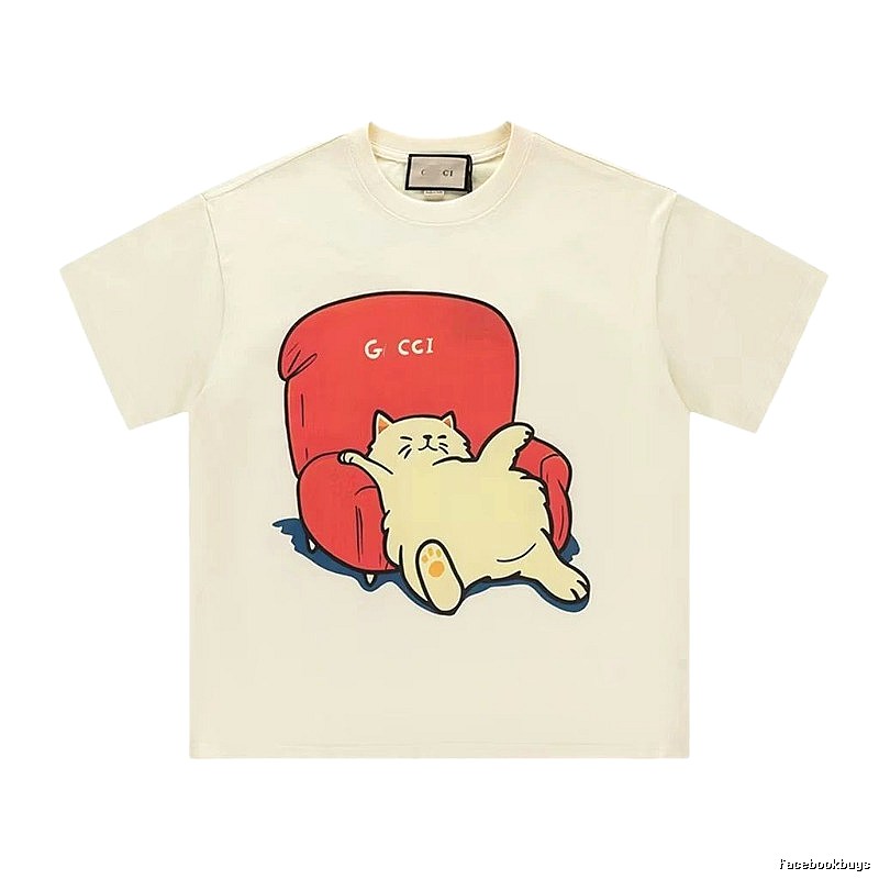 Gucci Cat Print Casual Off-White T-Shirt