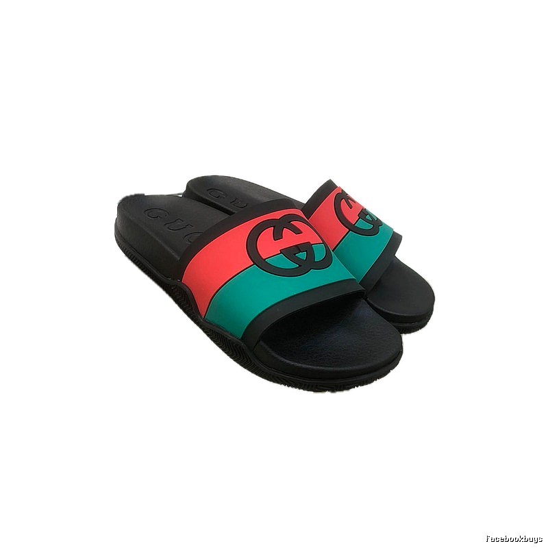 Gucci Double G Vintage-style Red and Green Color-block Slide Sandals