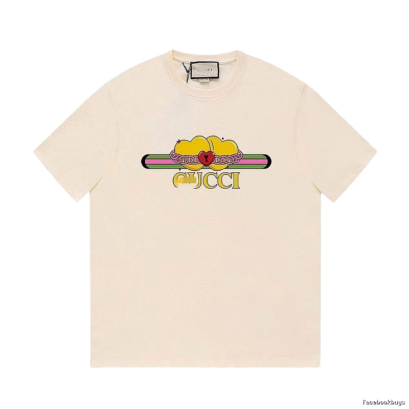 Gucci Double Heart Print Casual Style Off-White T-Shirt