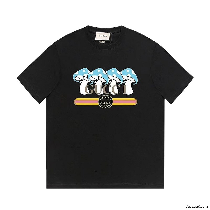 Gucci Mushroom Print Cool and Trendy Style Black Short-sleeve T-shirt