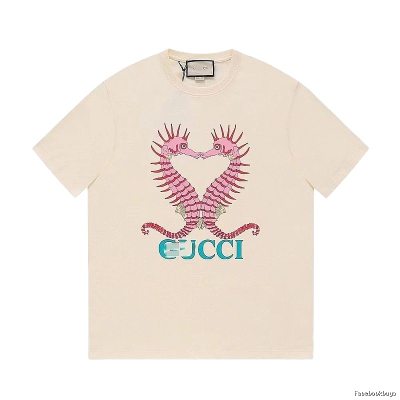 Gucci Seahorse Print Trendy Off-white Short Sleeve T-shirt