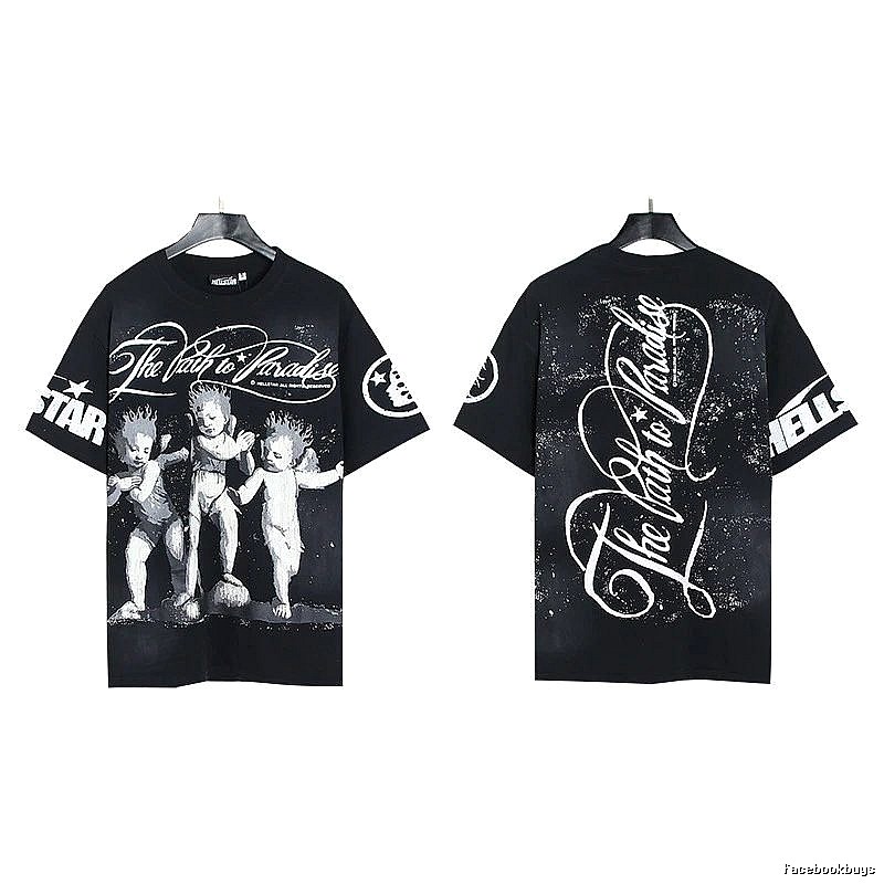 Hellstar Angel Print Street Style Black T-shirt