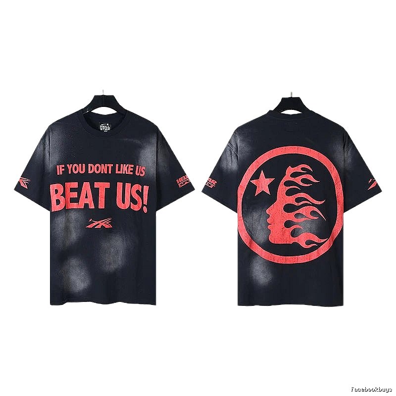Hellstar Flame Print Street Style Black and Red Short-sleeve T-shirt