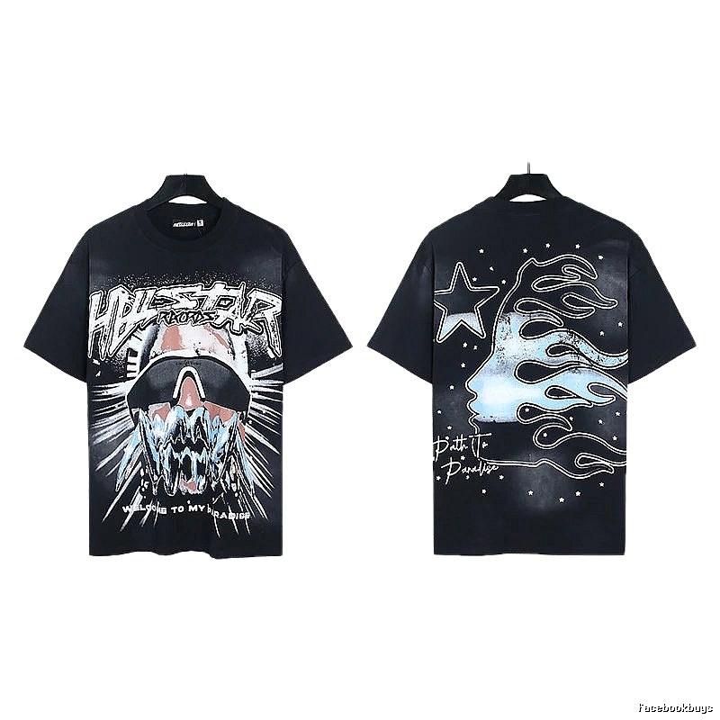 Hellstar Flame Print Street Style Black T-Shirt