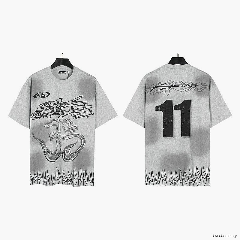 Hellstar No.11 Flame Street Style Gray T-Shirt