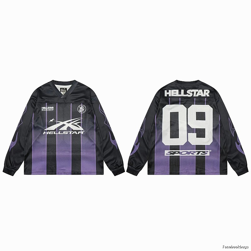 Hellstar Sporty Street Style Black and Purple Long-Sleeve Jersey