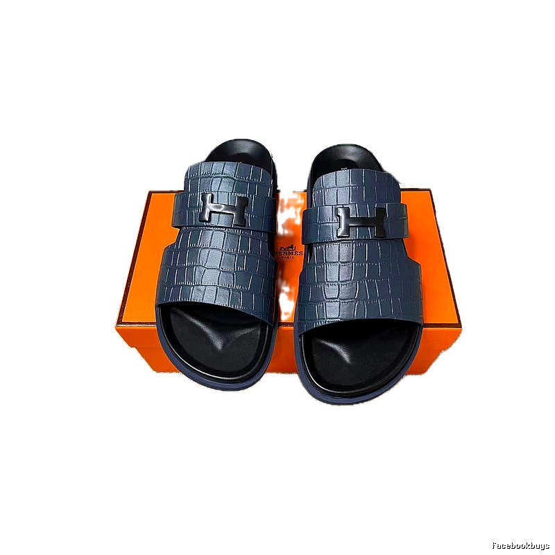 Hermès H Series Light Luxury Style Navy Blue Slides