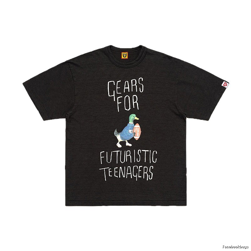 HUMAN MADE Green Duck Print Vintage Style Black T-Shirt