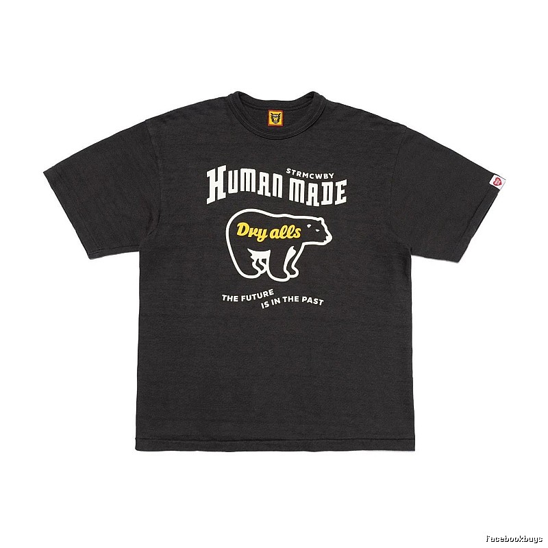 HUMAN MADE Polar Bear Print Vintage Style Charcoal Black T-Shirt
