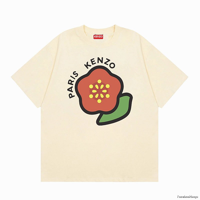 KENZO Begonia Print Casual Style Beige Short Sleeve T-Shirt