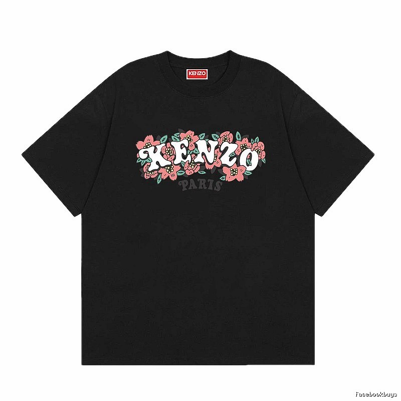 KENZO Floral Print Casual Trendy Black Short Sleeve T-shirt