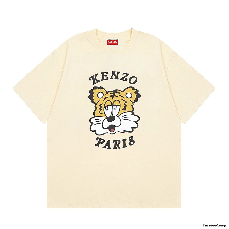 KENZO Tiger Head Print Trendy Style Beige T-shirt