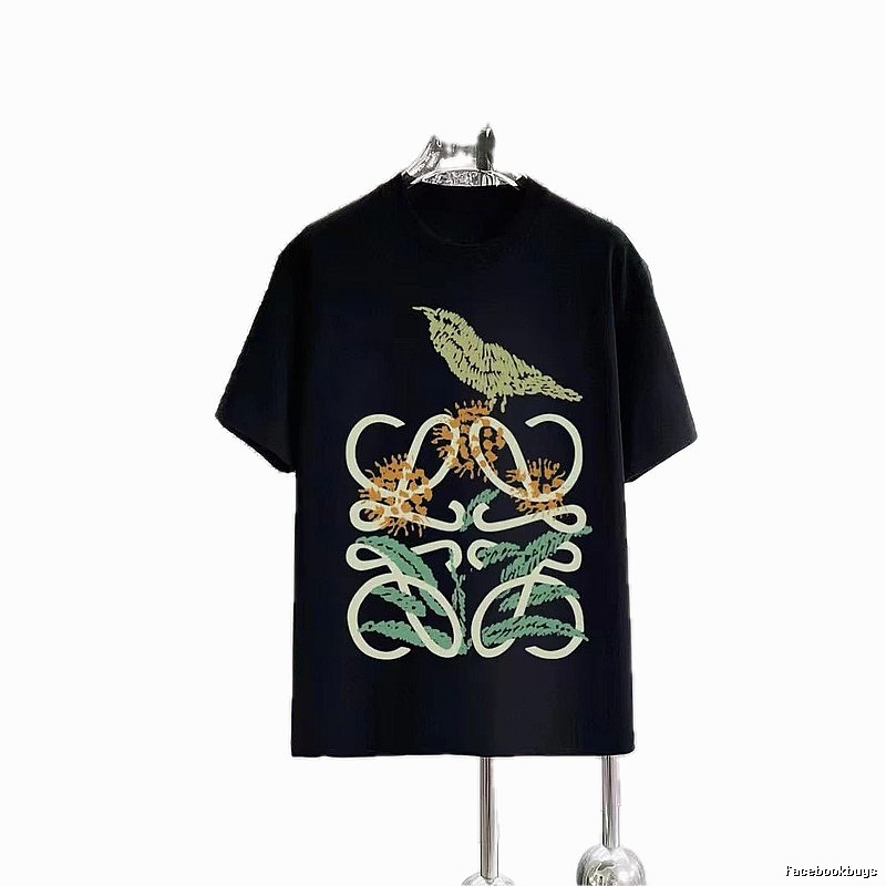 LOEWE Bird and Flower Print Vintage Black T-Shirt