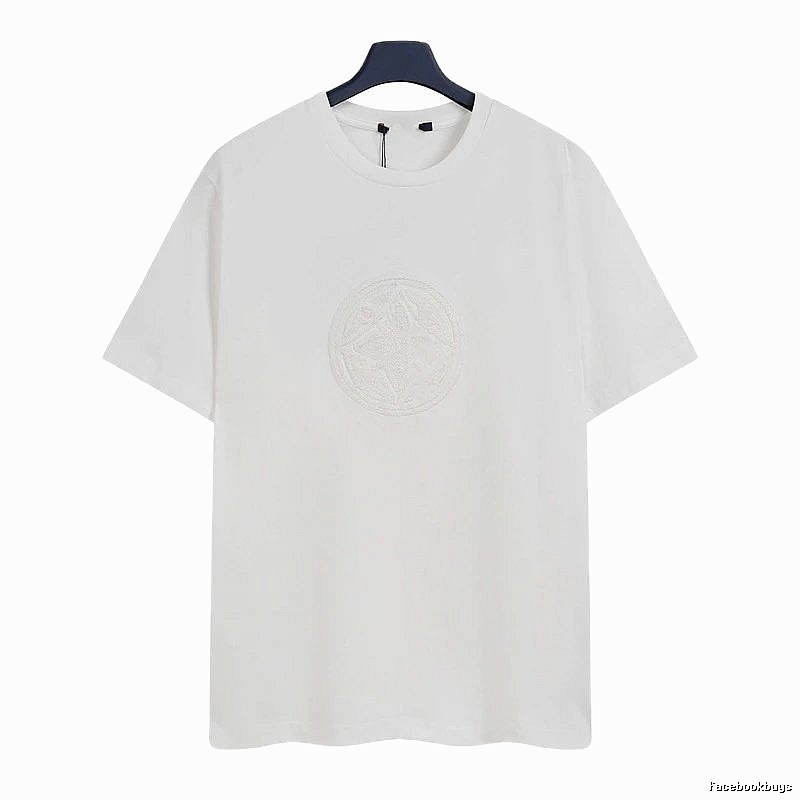 Louis Vuitton Minimalist Style White T-Shirt with Embroidered Round Logo