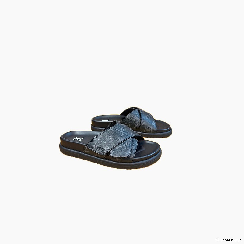Louis Vuitton Monogram Casual Style Black and Grey Slide Sandals