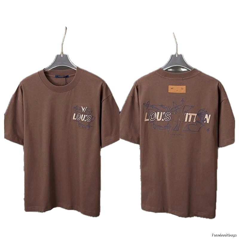 Louis Vuitton Monogram Embroidered Trendy Brown T-Shirt