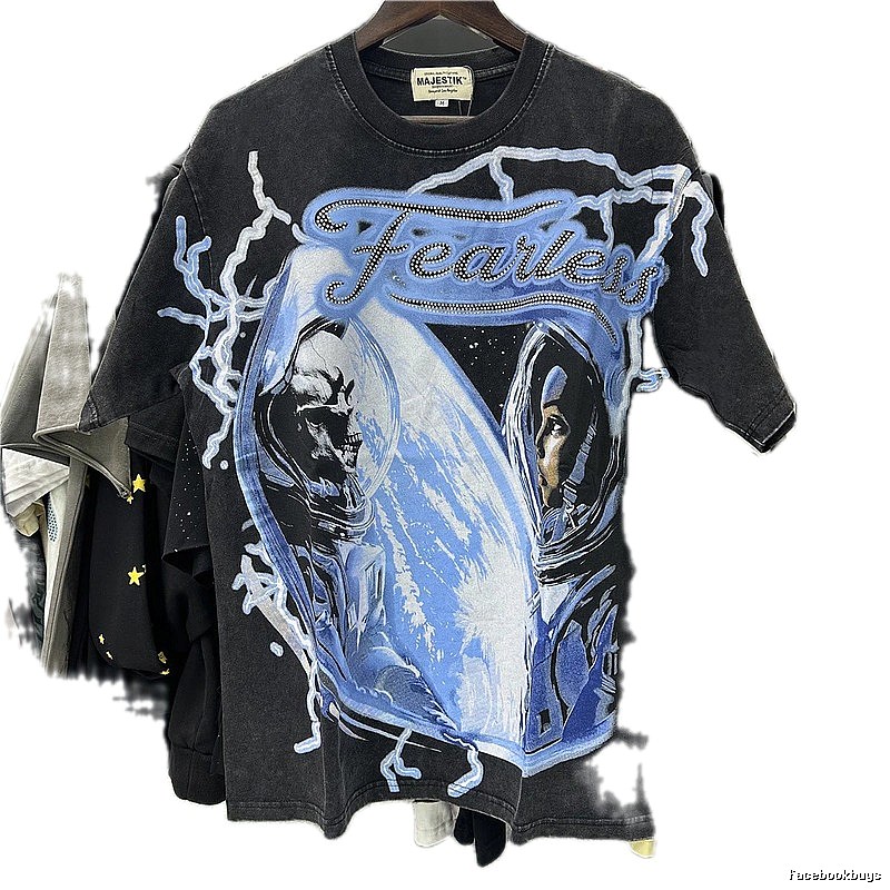 MAJESTIK Space Print Street Style Black T-Shirt