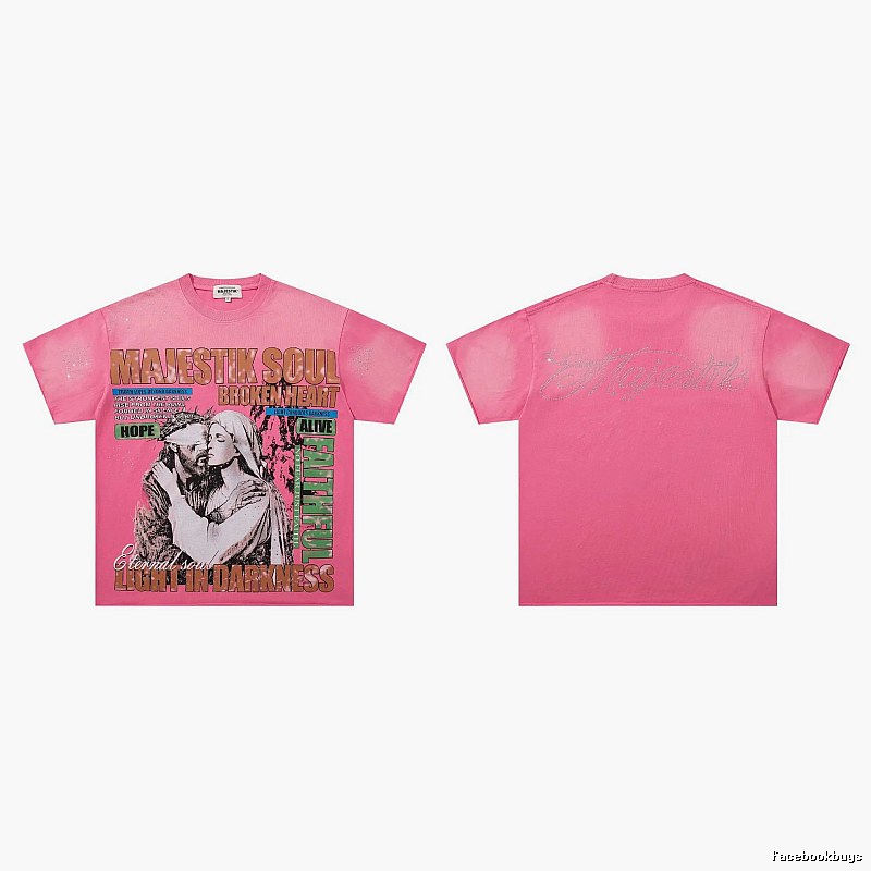 MAJESTIKSOUL Vintage Print Pink Short-sleeve T-shirt
