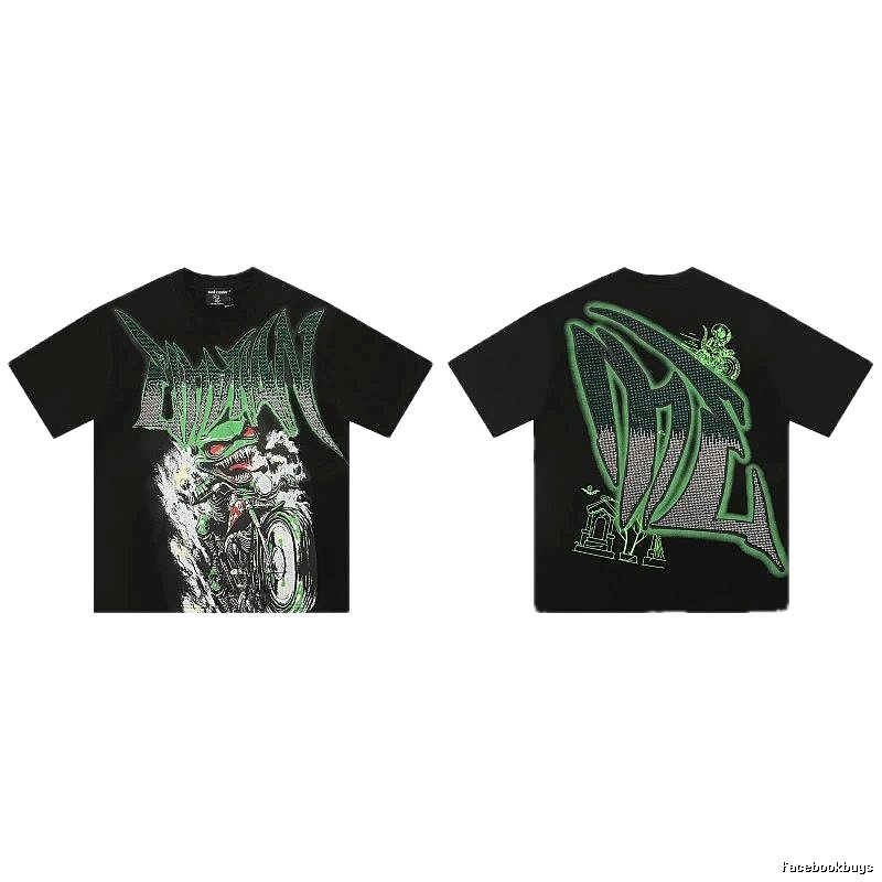 Mixed Emotion Motorcycle Gothic Style Black and Green Short Sleeve T-Shirt