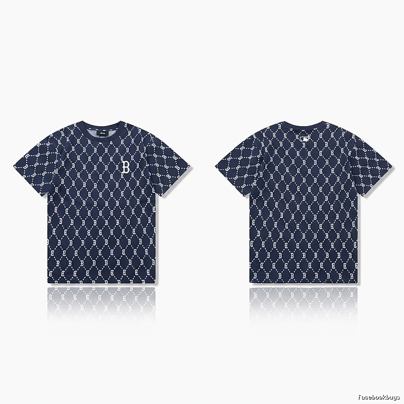 MLB full - printed style navy blue T - shirt