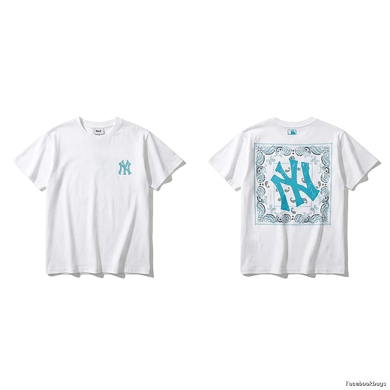 MLB retro-style white T-shirt with cashew flower pattern