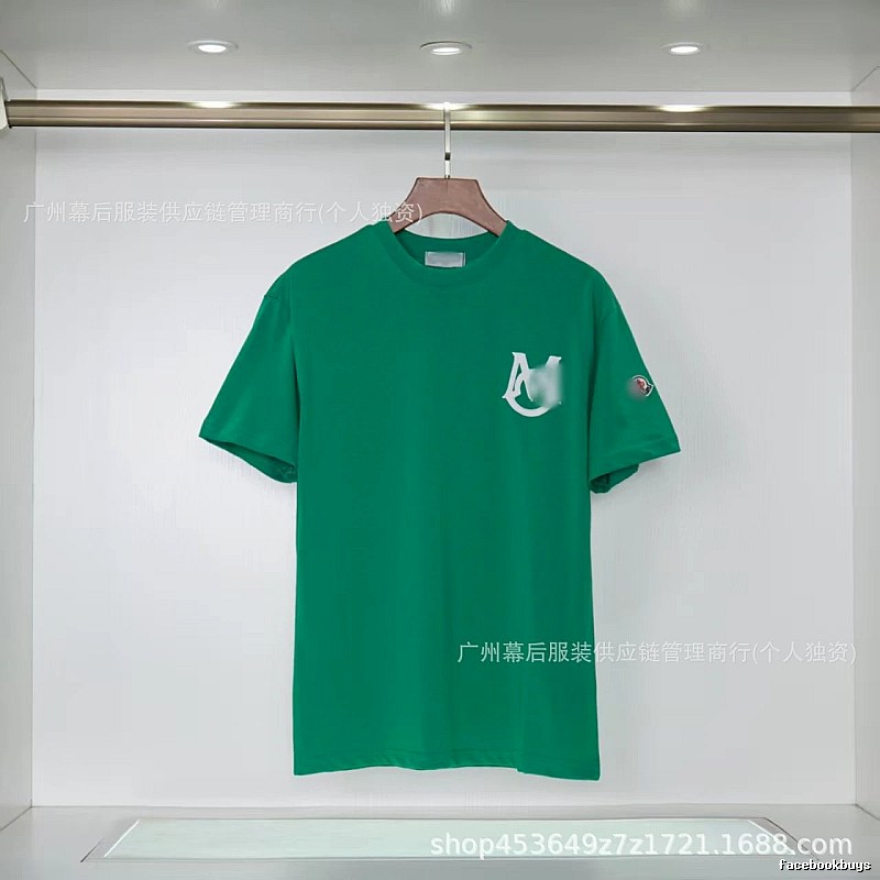 Moncler Letter Print Casual Style Green Short-sleeve T-shirt