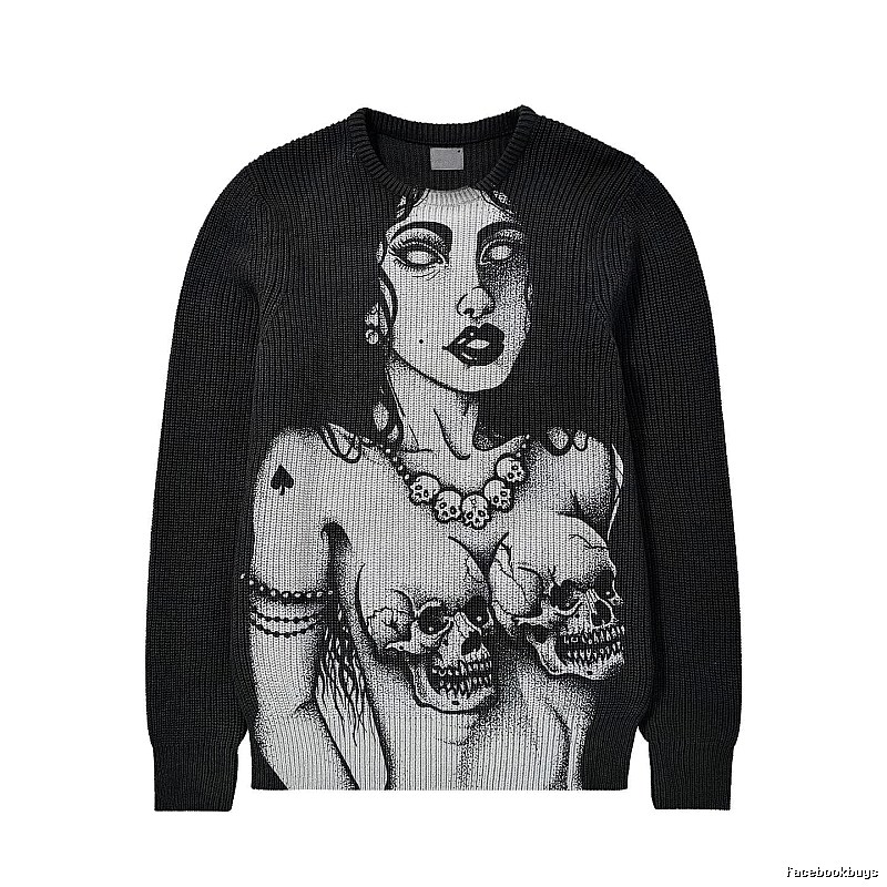Monogram Anime graphic sweater Black Knit Top for Casual Outfits