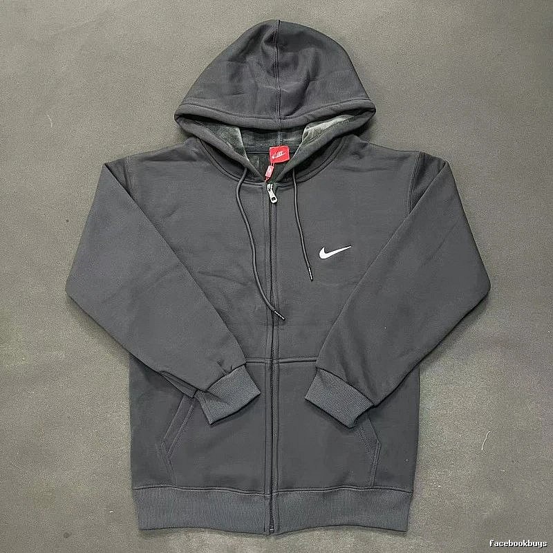 Nike Zip-Front Design Charcoal Black Zip Hoodie Travel Styling Swoosh