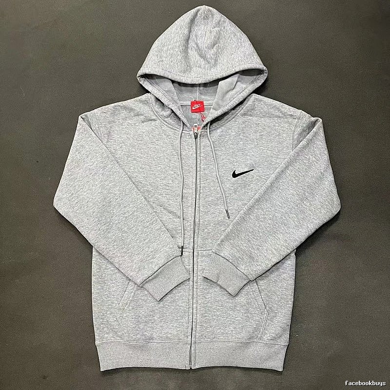 Nike Zip-Front Design Gray Zip Hoodie Daily Styling Swoosh