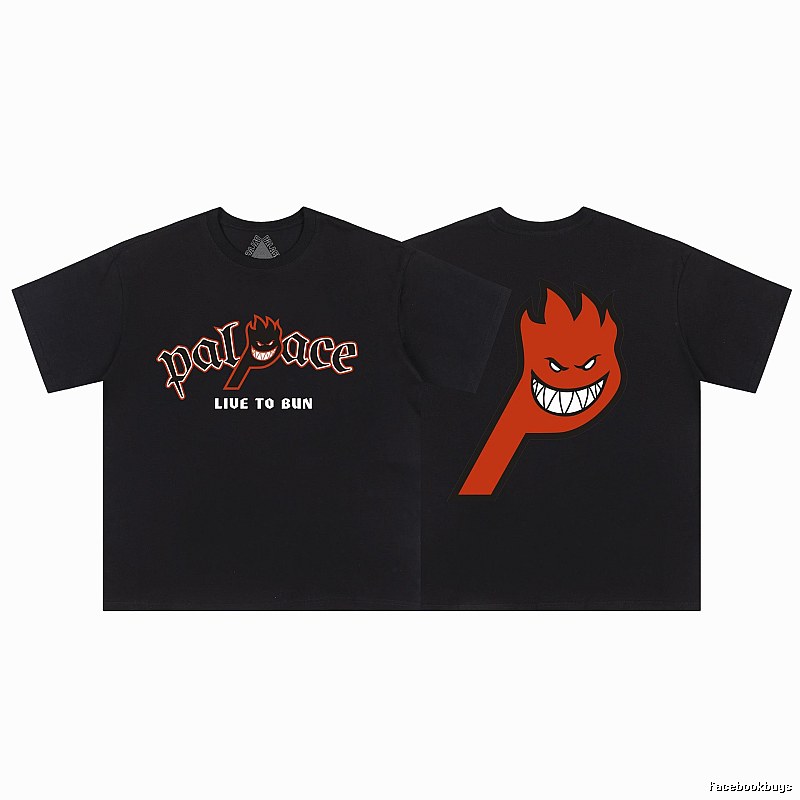 Palace Flame Print Street Style Black Short-sleeve T-shirt